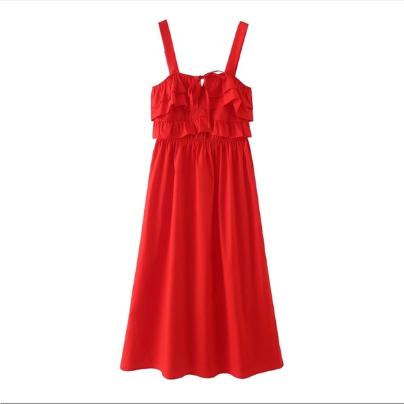 Source Unknown Dresses & Skirts - 🎈🧨💗Host Pick ☄️🧨 New Red tiered ruffle dress with bow tie detail | Size S